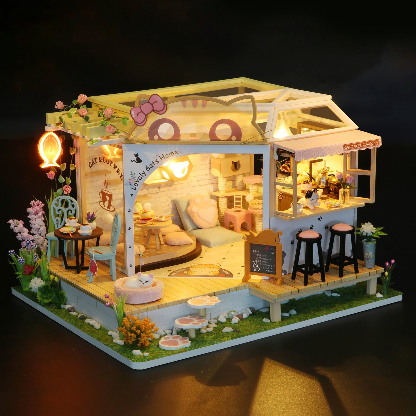 M2111 Cat Garden Cafe DIY Miniature Dollhouse Kit