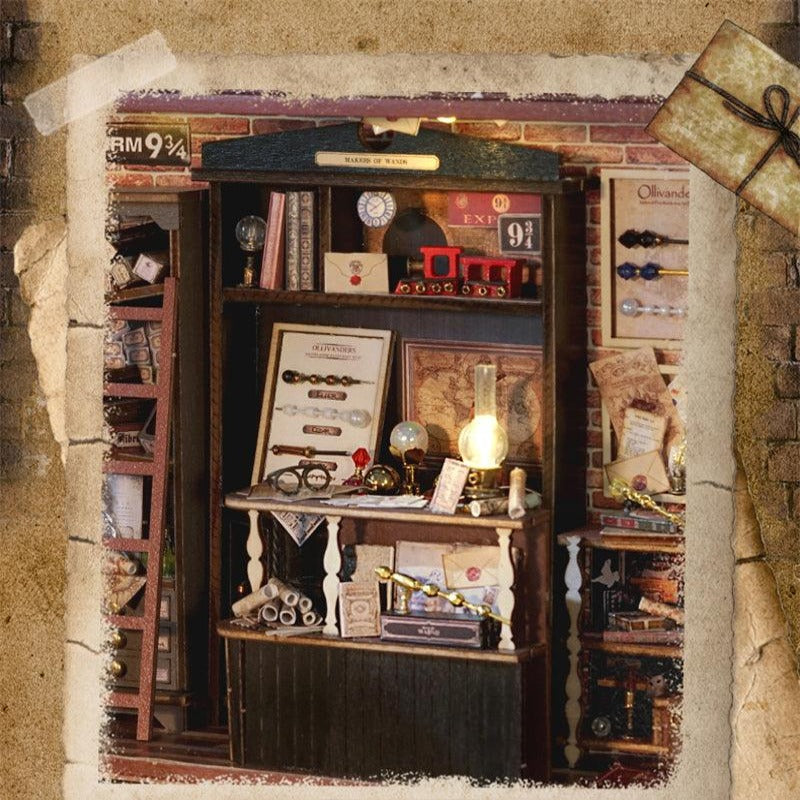 F32 Ollivanders Wand Shop DIY Dollhouse Kit Magic Wand Shop Miniature Dollhouse