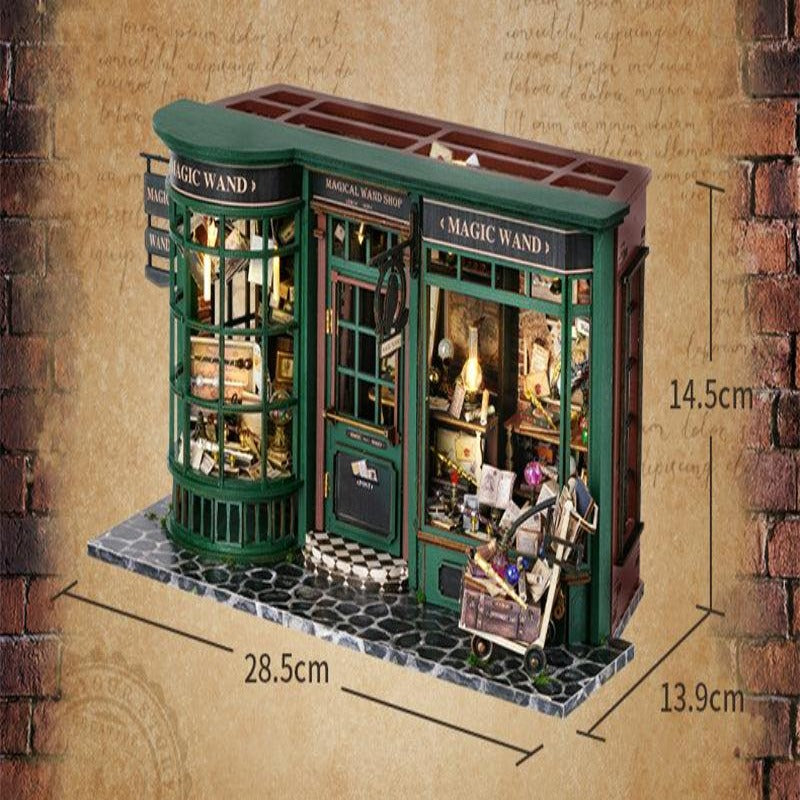 F32 Ollivanders Wand Shop DIY Dollhouse Kit Magic Wand Shop Miniature Dollhouse
