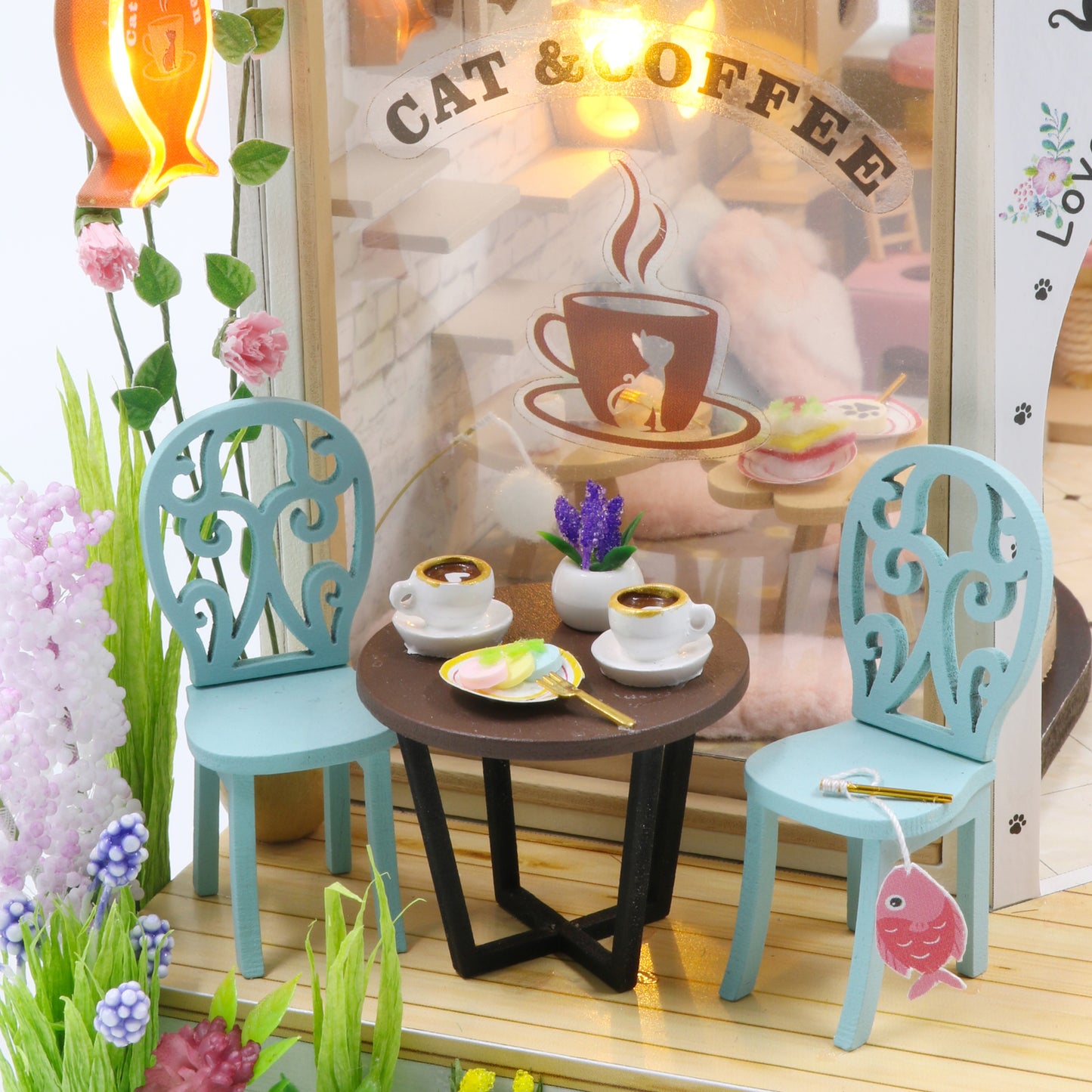 M2111 Cat Garden Cafe DIY Miniature Dollhouse Kit