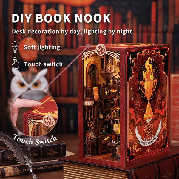 RK01 Flame Common Room DIY Book Nook Kit Bookshelf Insert Diorama Scenery Miniature Crafts