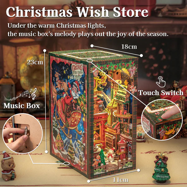 DC02 Christmas Wish Store Booknook Miniature Crafts DIY Book Nook Kit Bookshelf Insert Diorama Scenery Christmas Decoration Gifts