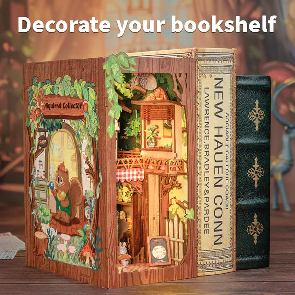 DY03 Squirrel Collector DIY Book Nook Kit Bookshelf Insert Diorama Scenery Miniature Crafts