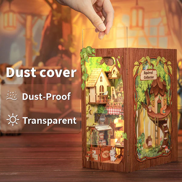 DY03 Squirrel Collector DIY Book Nook Kit Bookshelf Insert Diorama Scenery Miniature Crafts