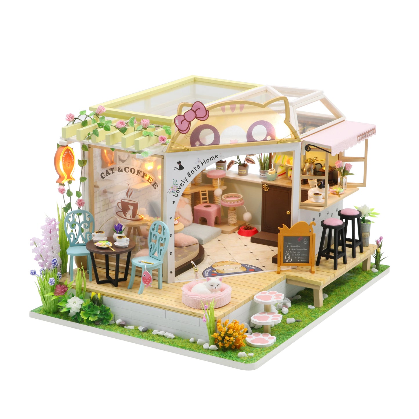 M2111 Cat Garden Cafe DIY Miniature Dollhouse Kit