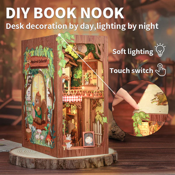 DY03 Squirrel Collector DIY Book Nook Kit Bookshelf Insert Diorama Scenery Miniature Crafts