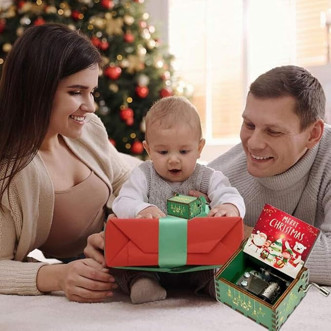 Merry Christmas Music Box Hand Cranked Wooden Music Boxes Best Christmas Gifts Ideas Xmas Gifts