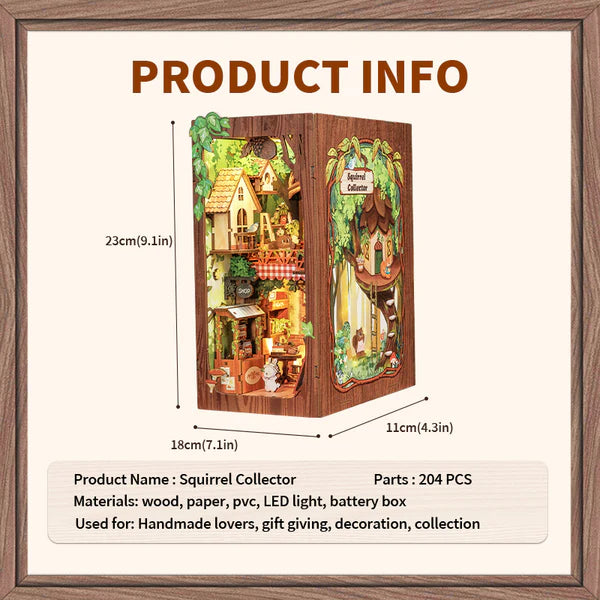 DY03 Squirrel Collector DIY Book Nook Kit Bookshelf Insert Diorama Scenery Miniature Crafts