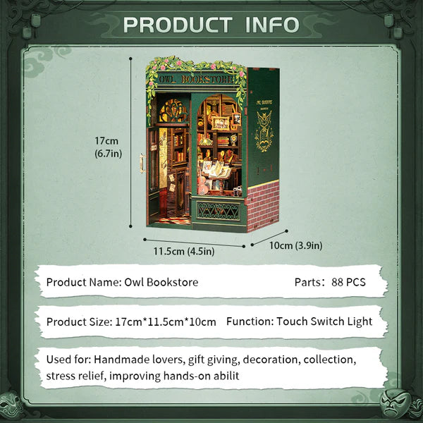 SD02 Owl Bookstore DIY Book Nook Kit Bookshelf Insert Diorama Scenery Miniature Crafts