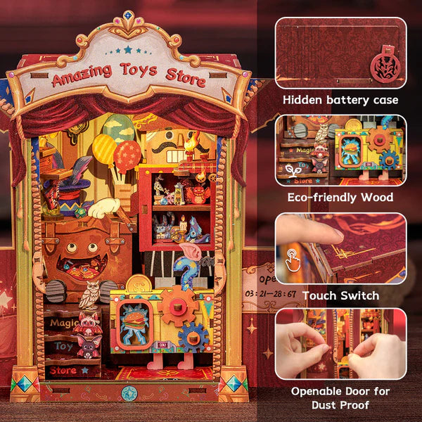 MF04 Amazing Toys Store DIY Book Nook Kit Bookshelf Insert Diorama Scenery Miniature Crafts
