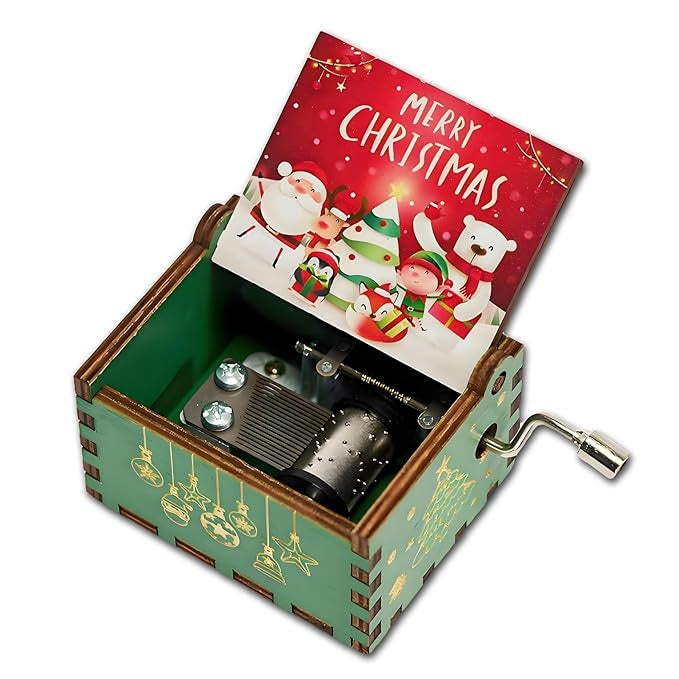 Merry Christmas Music Box Hand Cranked Wooden Music Boxes Best Christmas Gifts Ideas Xmas Gifts