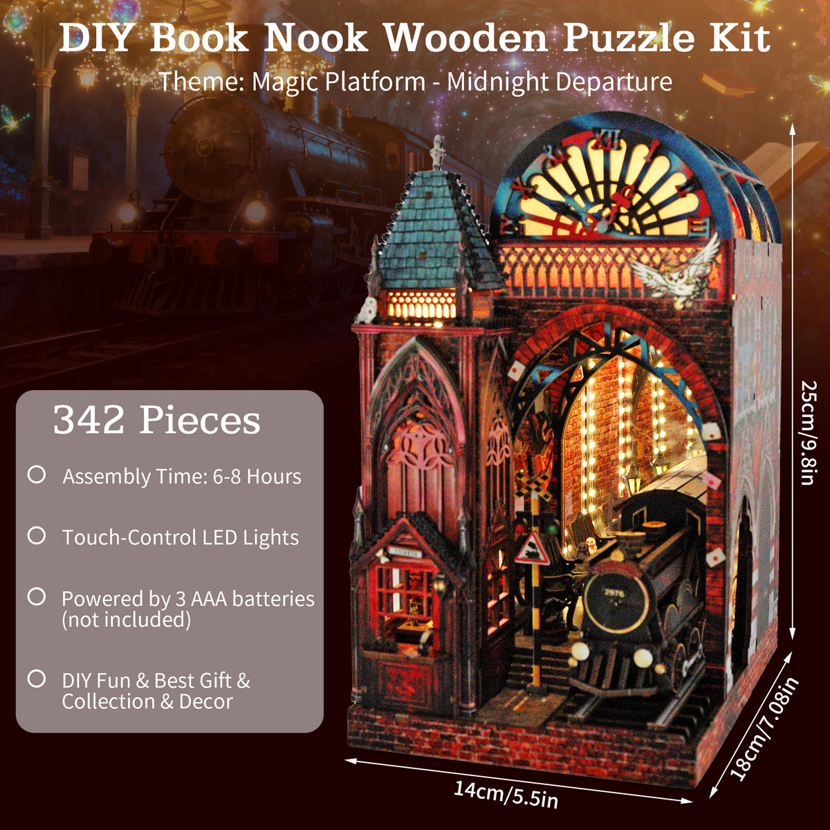 Magic Platform DIY Book Nook Kit Harry Potter Platform 9 3/4 Magic Express Railway Station Diorama Scenery 3D Wooden Puzzles