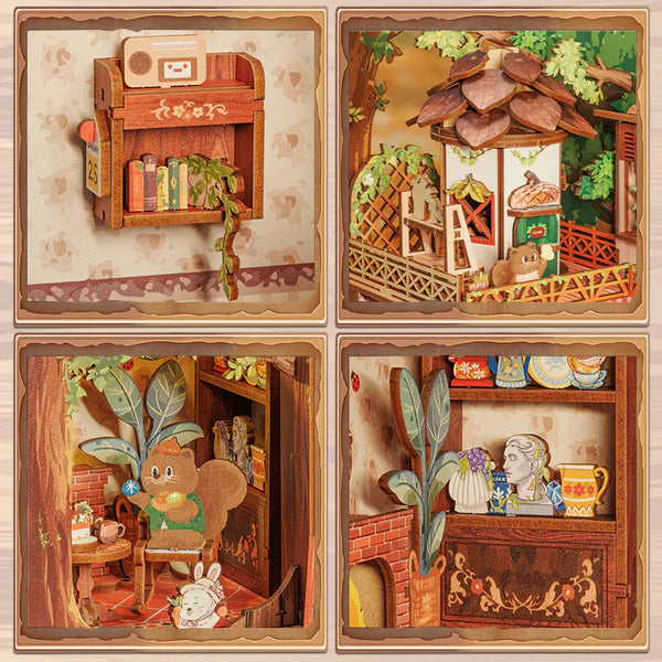 DY03 Squirrel Collector DIY Book Nook Kit Bookshelf Insert Diorama Scenery Miniature Crafts