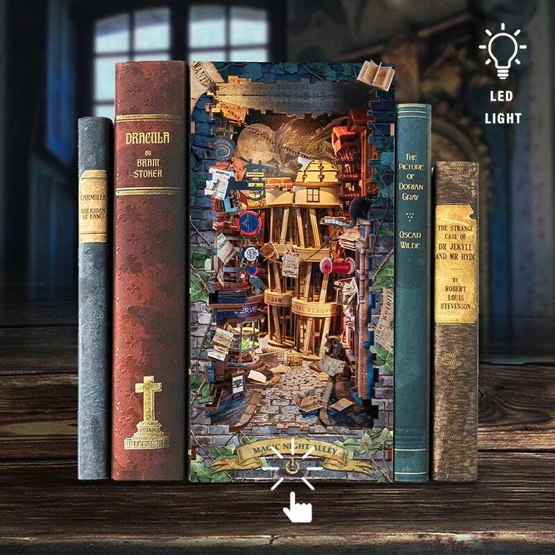 SQ16 Magic Night Alley DIY Book Nook Shelf Insert Diagon Alley Book Nook