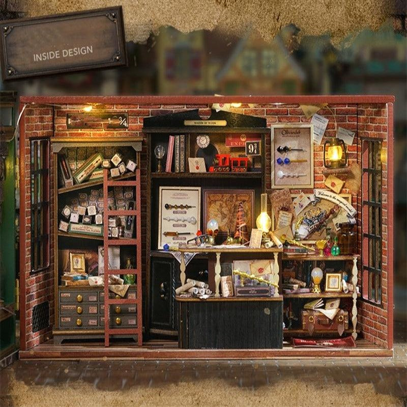 F32 Ollivanders Wand Shop DIY Dollhouse Kit Magic Wand Shop Miniature Dollhouse