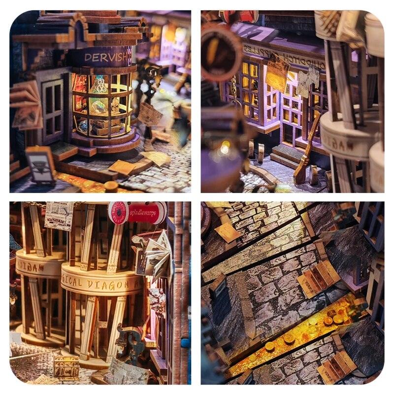 SQ16 Magic Night Alley DIY Book Nook Shelf Insert Diagon Alley Book Nook