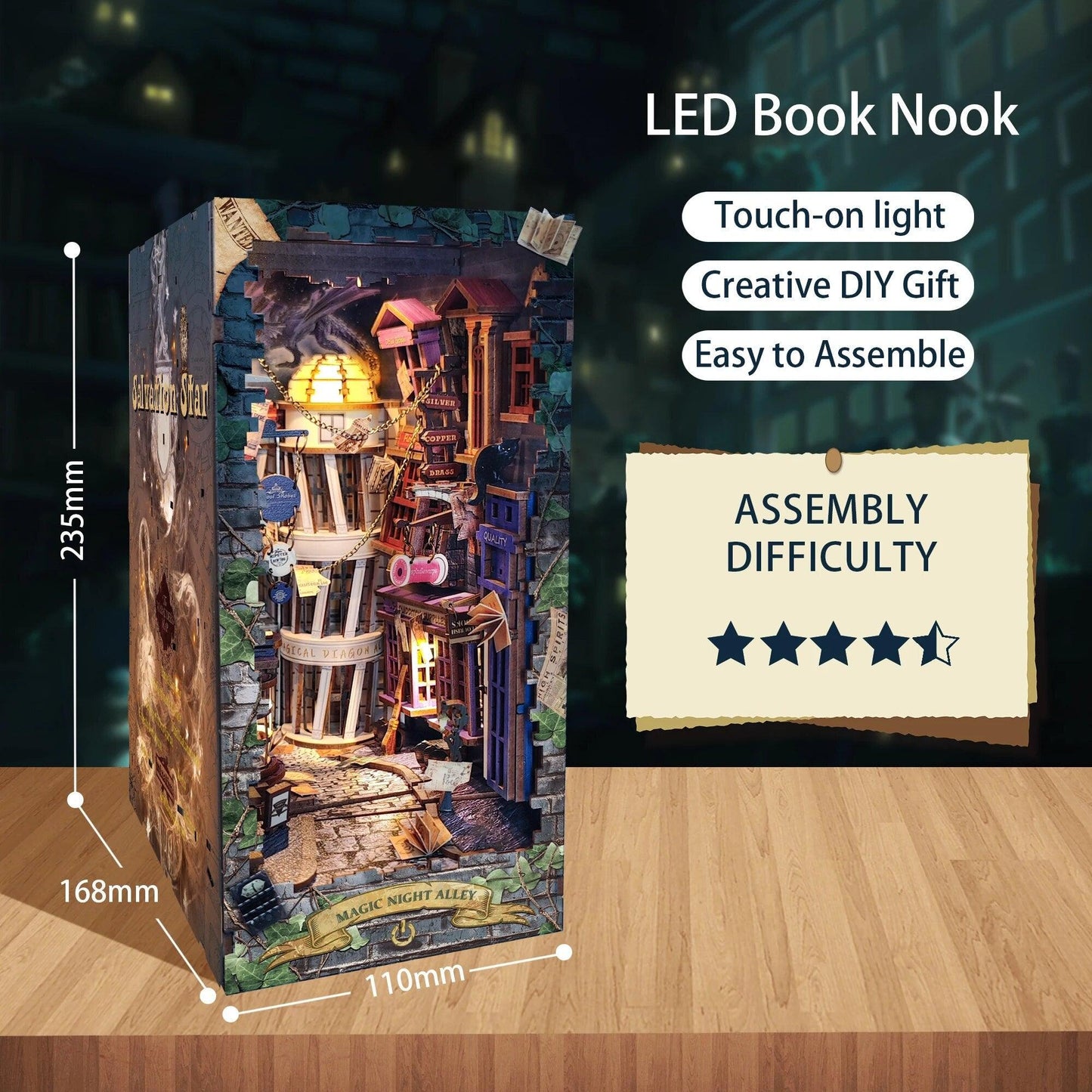 SQ16 Magic Night Alley DIY Book Nook Shelf Insert Diagon Alley Book Nook