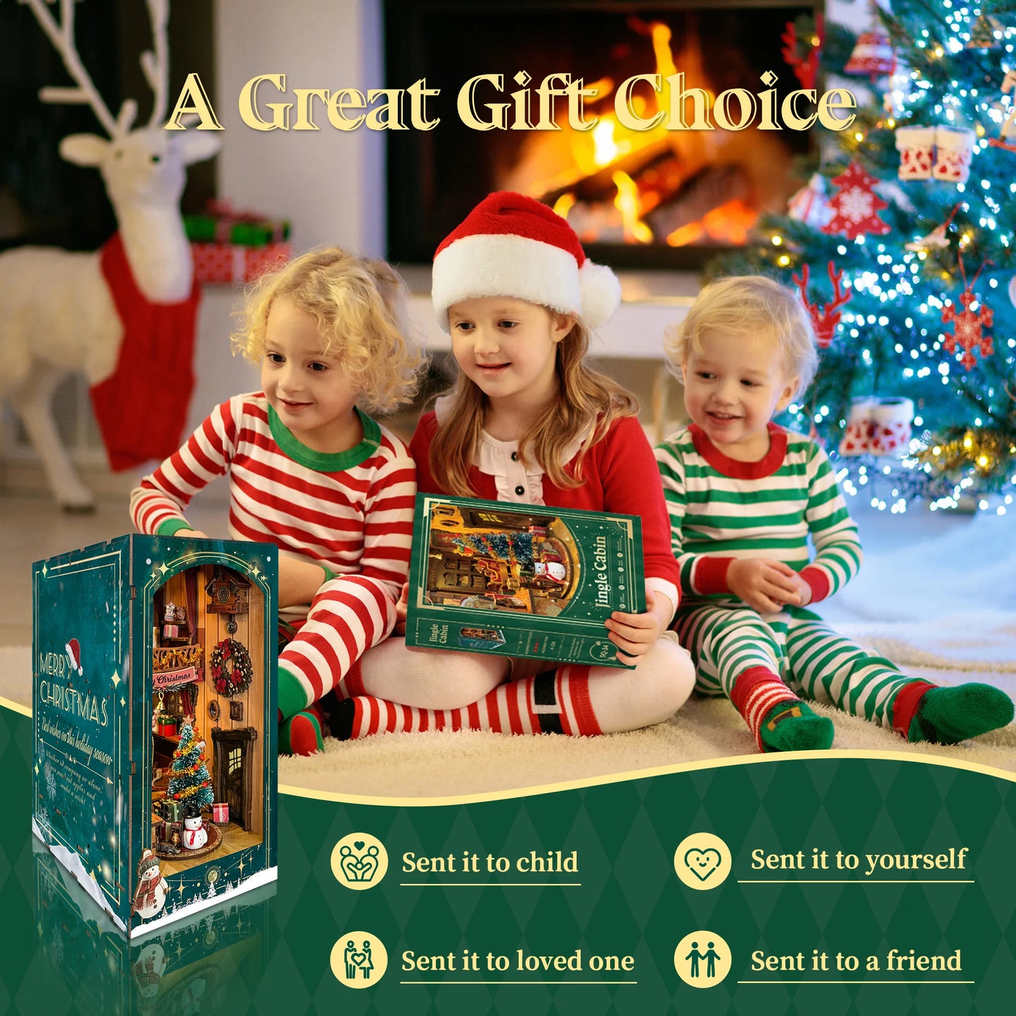 SQ34 DIY Book Nook Kit Christmas Book Nook Jingle Cabin Book Nook Christmas Decor Book Shelf Insert Holiday Miniatures DIY Bookend Best Gift