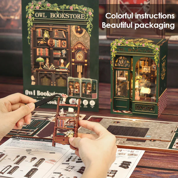 SD02 Owl Bookstore DIY Book Nook Kit Bookshelf Insert Diorama Scenery Miniature Crafts
