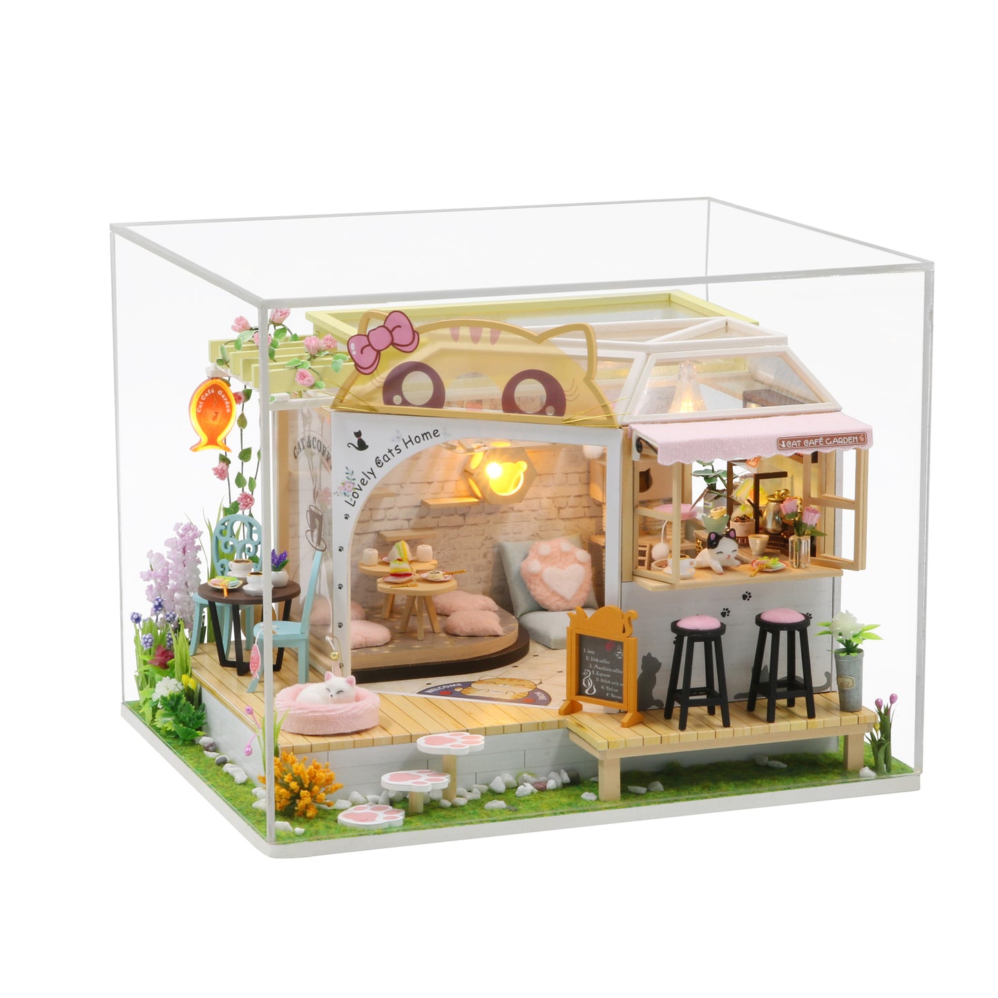 M2111 Cat Garden Cafe DIY Miniature Dollhouse Kit