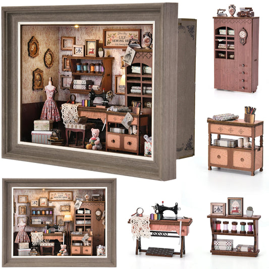 ZR01 Lily Sewing Shop DIY Dollhouse Miniature Kits Miniature Frames Tailor Shop Clothing Alterations Shop