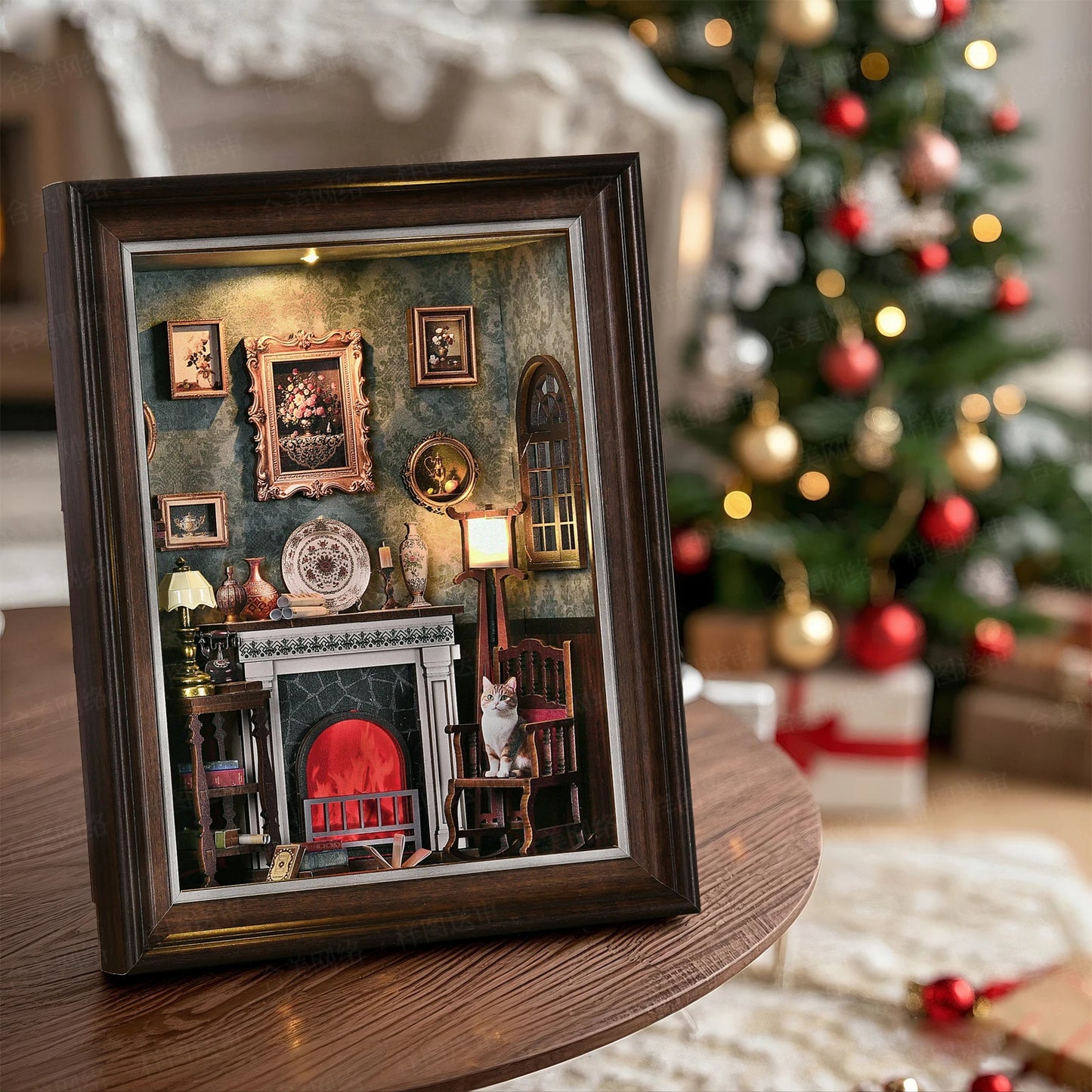 ZR02 Fireplace DIY Dollhouse Miniature Kit Chimney - Hearth - Settle - Furnace Miniature Frame Wall Decor With LED