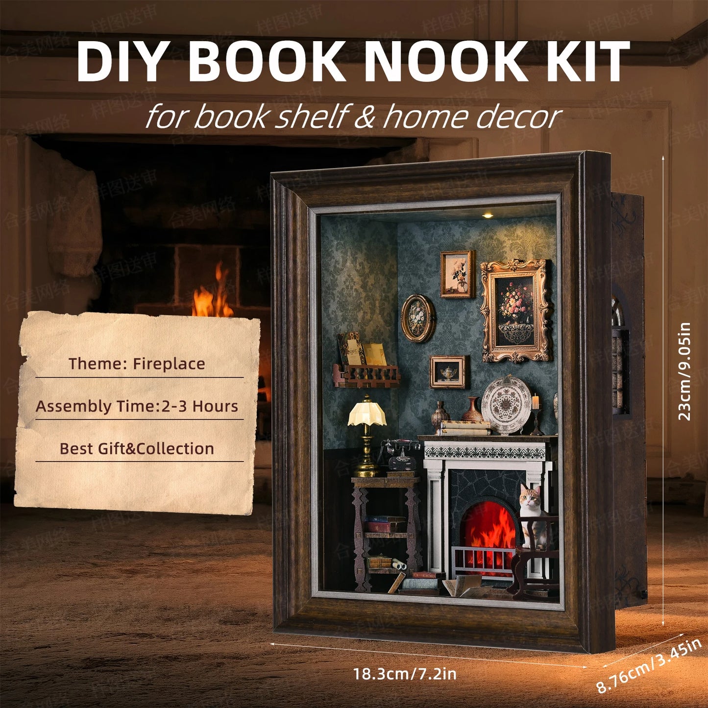 ZR02 Fireplace DIY Dollhouse Miniature Kit Chimney - Hearth - Settle - Furnace Miniature Frame Wall Decor With LED