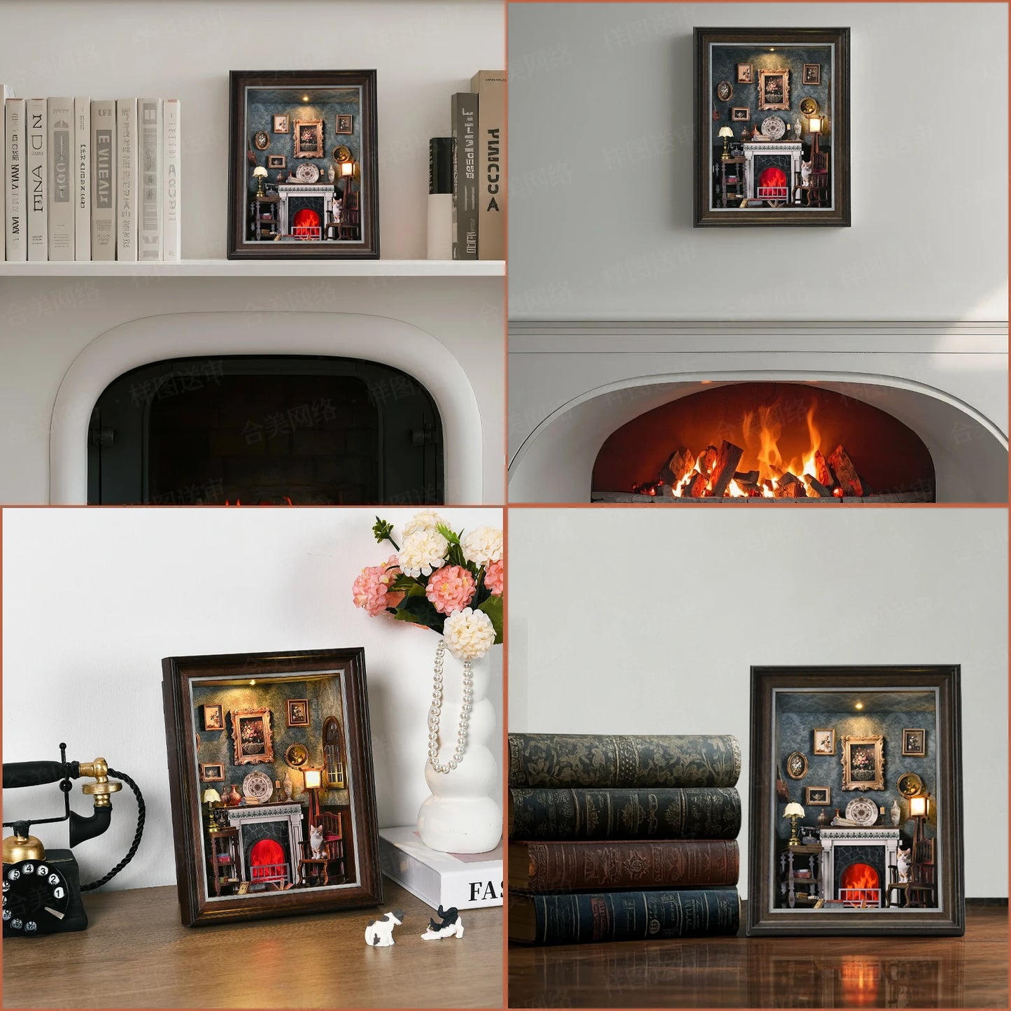 ZR02 Fireplace DIY Dollhouse Miniature Kit Chimney - Hearth - Settle - Furnace Miniature Frame Wall Decor With LED