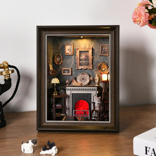 ZR02 Fireplace DIY Dollhouse Miniature Kit Chimney - Hearth - Settle - Furnace Miniature Frame Wall Decor With LED