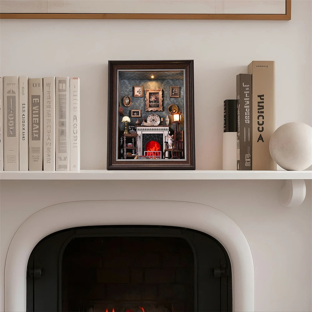 ZR02 Fireplace DIY Dollhouse Miniature Kit Chimney - Hearth - Settle - Furnace Miniature Frame Wall Decor With LED