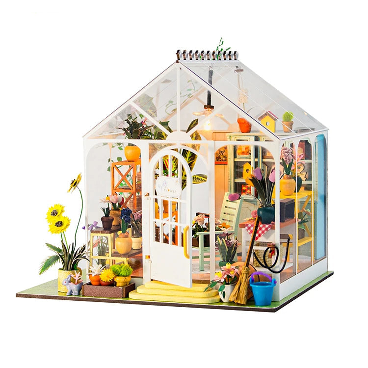 M2421 Sunshine Flower DIY Dollhouse Miniature Kit Garden House Miniature Greenhouse Diorama Scenery
