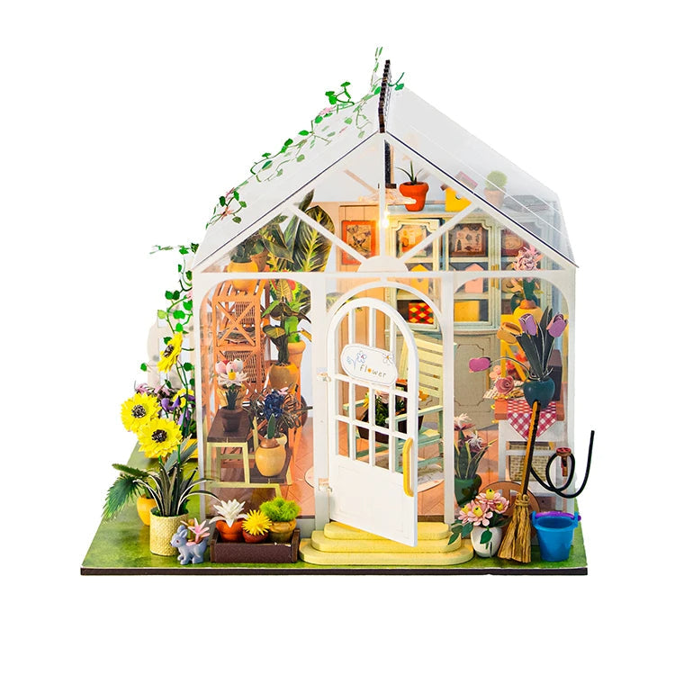 M2421 Sunshine Flower DIY Dollhouse Miniature Kit Garden House Miniature Greenhouse Diorama Scenery