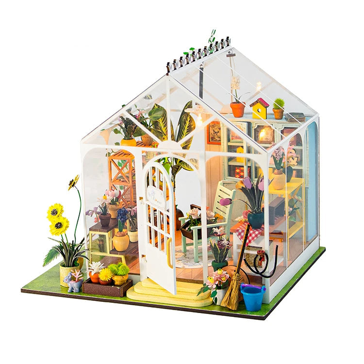 M2421 Sunshine Flower DIY Dollhouse Miniature Kit Garden House Miniature Greenhouse Diorama Scenery