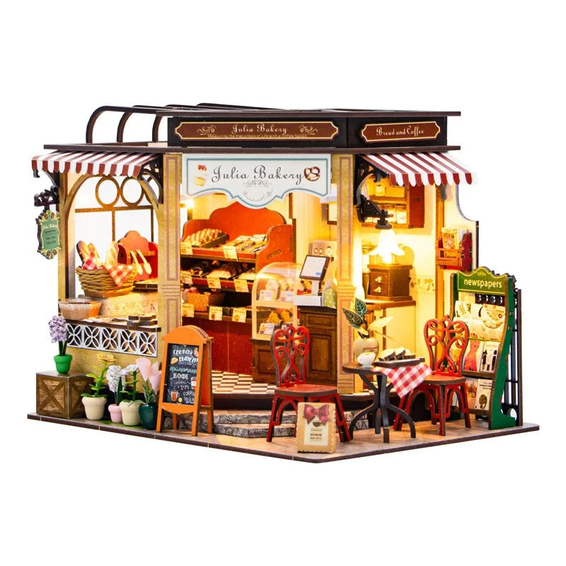 M2422 Julia Bakery DIY Dollhouse Miniature Kit Cake Shop Miniature Cafe Scenery Diorama