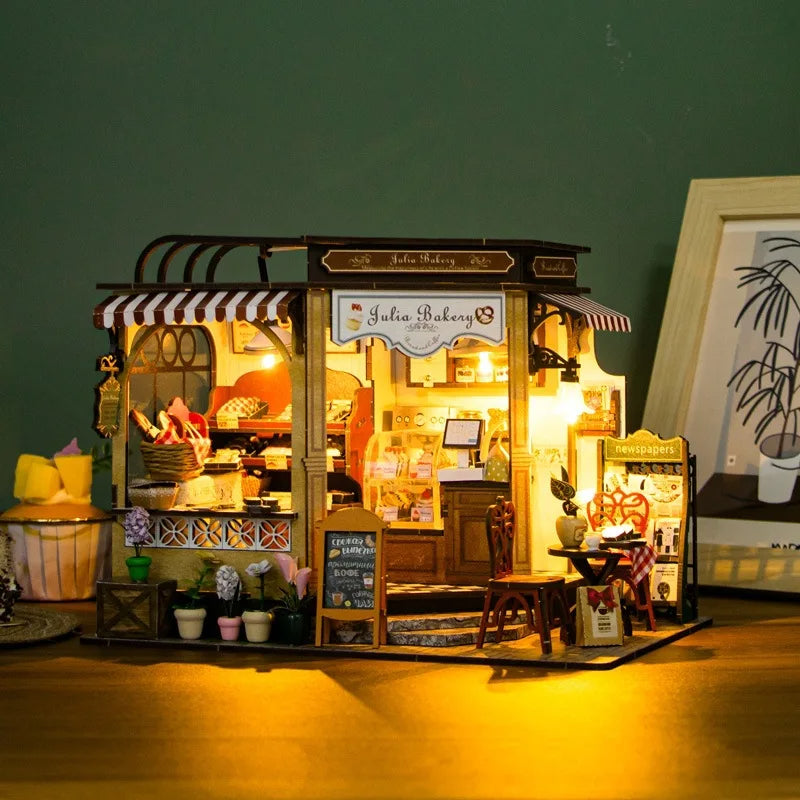 M2422 Julia Bakery DIY Dollhouse Miniature Kit Cake Shop Miniature Cafe Scenery Diorama