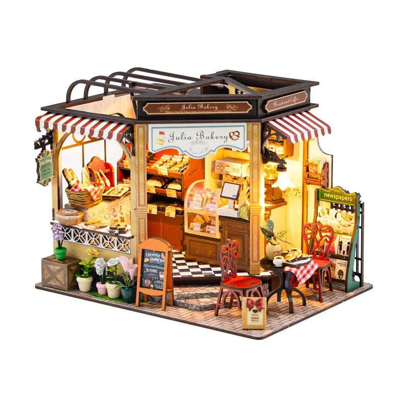 M2422 Julia Bakery DIY Dollhouse Miniature Kit Cake Shop Miniature Cafe Scenery Diorama