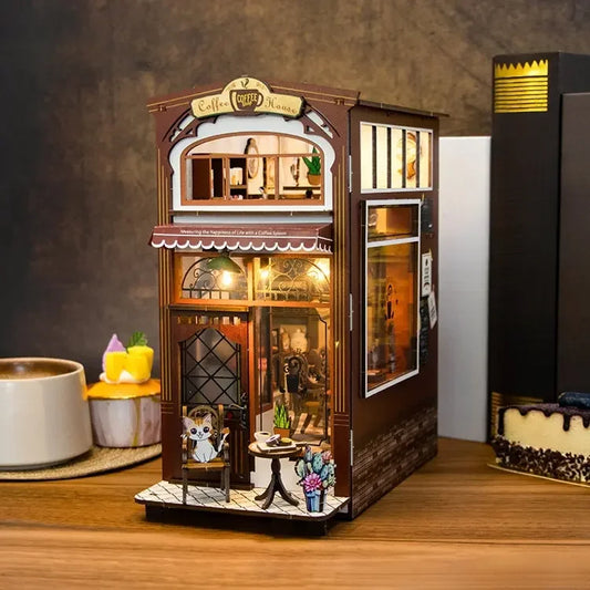 M2411 Coffee House DIY Book Nook Kit Cat Cafe Restaurant Miniature Diorama Scenery Decor