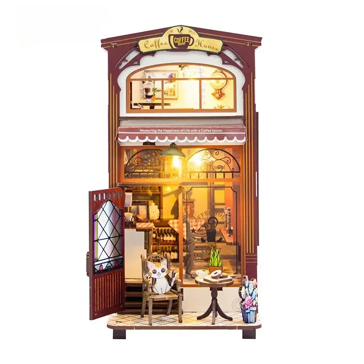 M2411 Coffee House DIY Book Nook Kit Cat Cafe Restaurant Miniature Diorama Scenery Decor