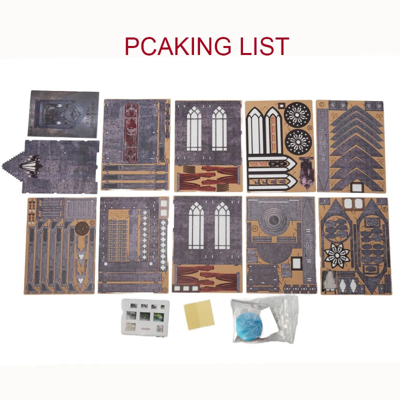 SL16 DIY Book Nook Kit Quite Night Prayer Bookshelf Insert Gothic Style Cathedral Miniature Church Miniature Diorama Scenery