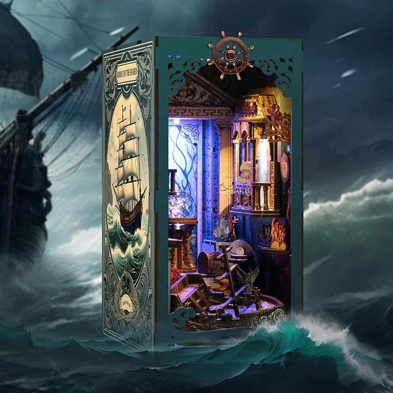 BV02-010 DIY Book Nook Kit Riddle On The Seabed Miniature Bookshelf Insert Marine Ship Diorama Scenery