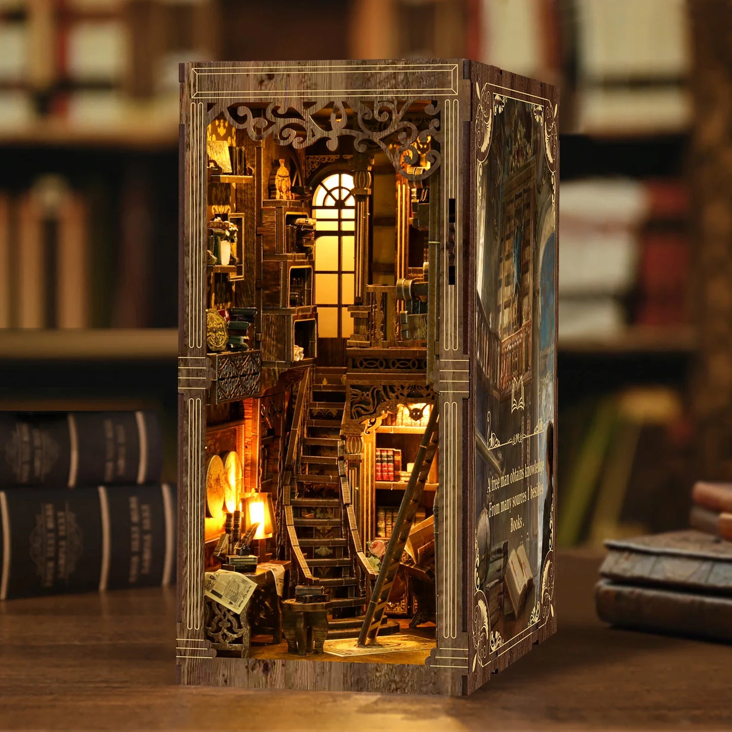BV02-008 DIY Book Nook Kit Ancient Library Miniature Bookshelf Insert Collection Room Diorama Scenery Crafts