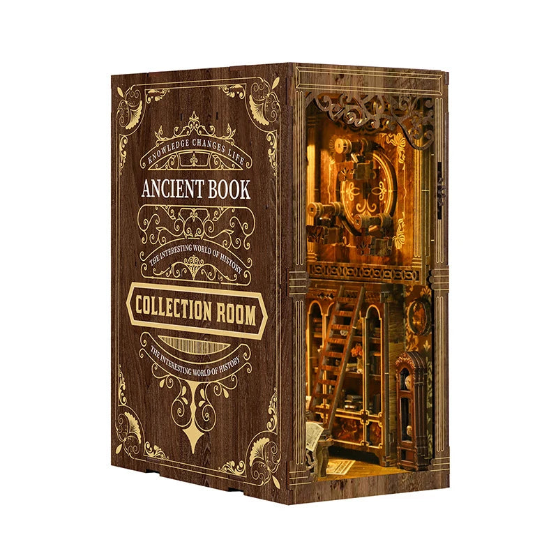 BV02-008 DIY Book Nook Kit Ancient Library Miniature Bookshelf Insert Collection Room Diorama Scenery Crafts