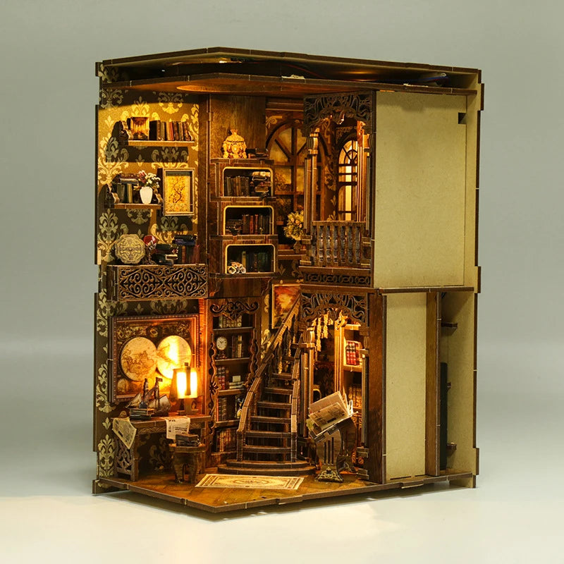 BV02-008 DIY Book Nook Kit Ancient Library Miniature Bookshelf Insert Collection Room Diorama Scenery Crafts