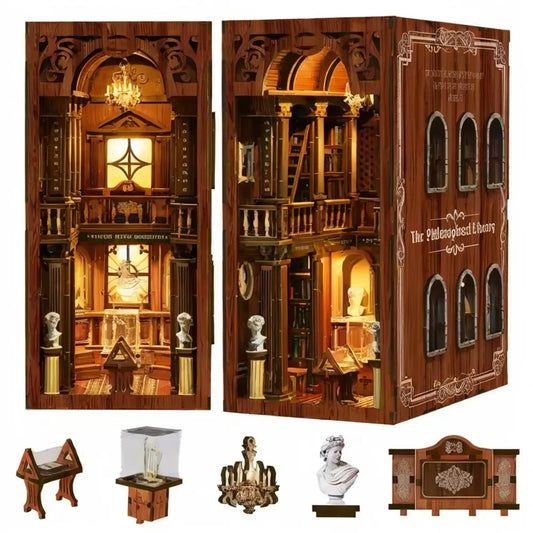 BV02-014 DIY Book Nook Kit The philosophical Library Miniature Bookshelf Insert Diorama Scenery Crafts