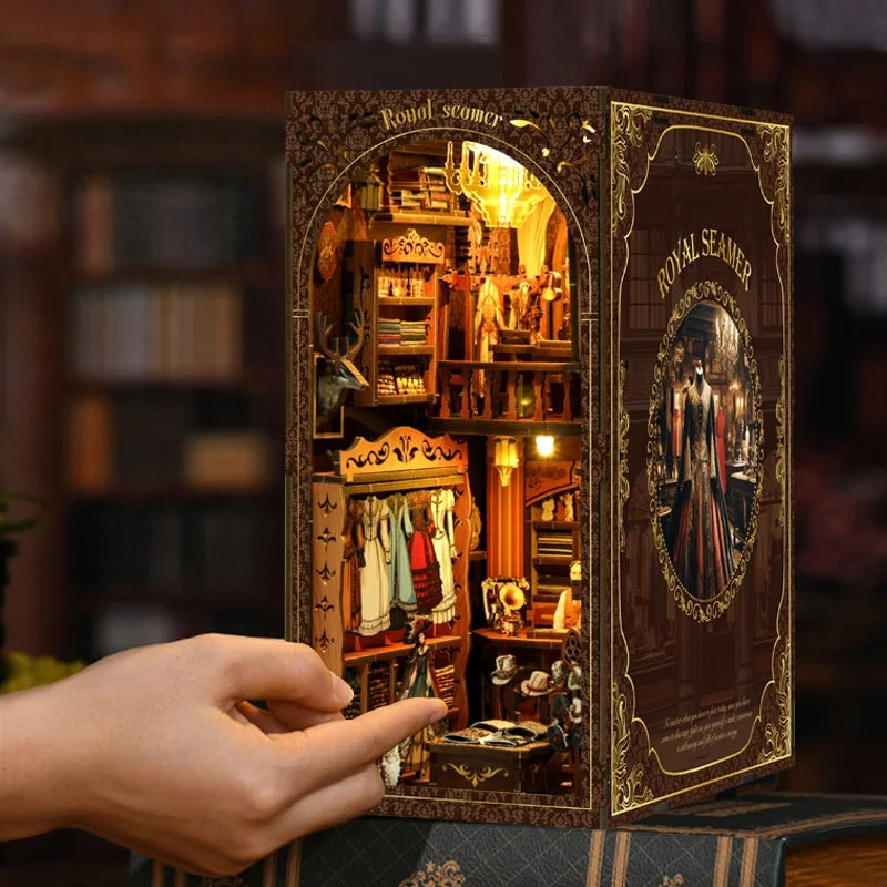 BV02-009 DIY Book Nook Kit Royal Seamer Miniature Bookshelf Insert Diorama Scenery Crafts