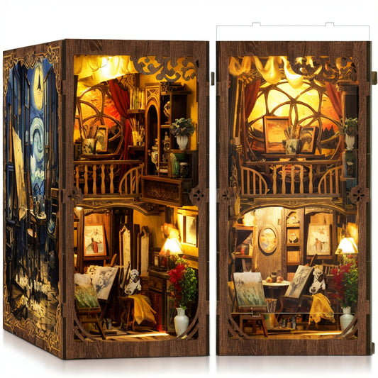 BV02-015 DIY Book Nook Kit A World Within The Frame Miniature Bookshelf Insert Van Gogh Starry Night Painting Diorama Sceenry Crafts