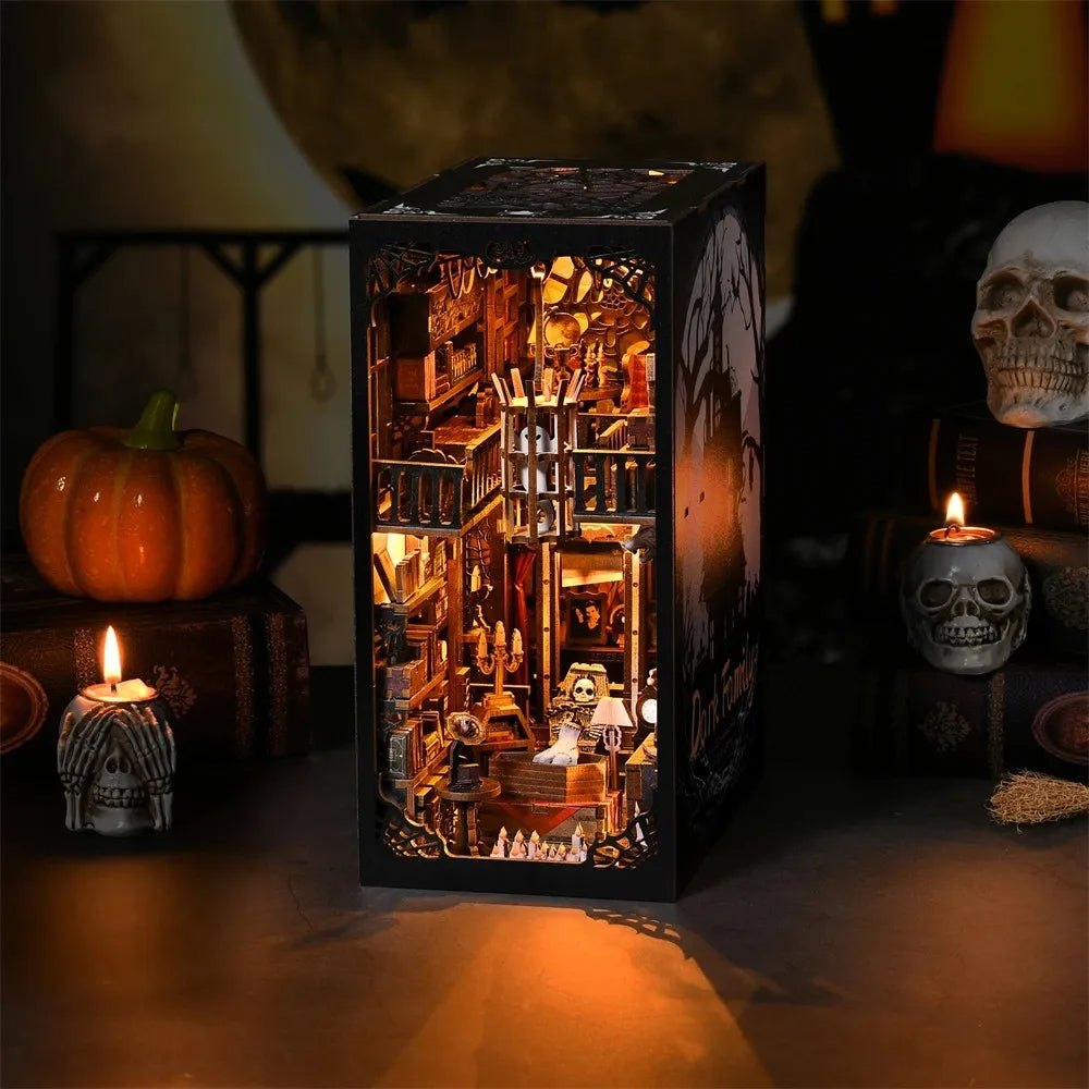 SL04 Dark Family DIY Book Nook Kit Halloween Miniature Decor Wednesday The Addams Family Miniature Bookshelf Insert