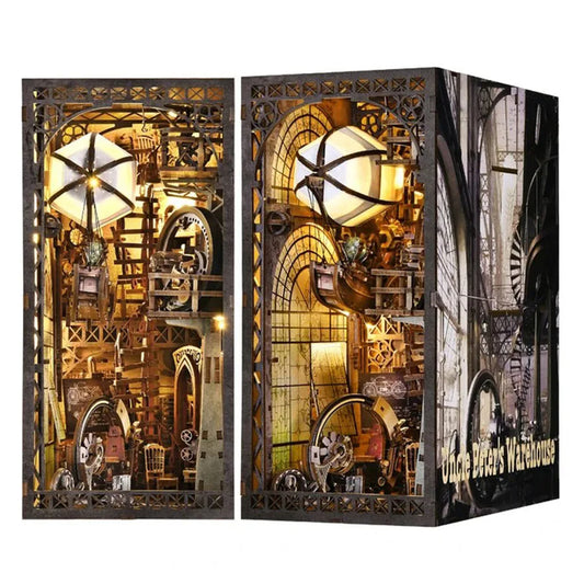 YM05 Uncle Peter Workshop DIY Book Nook Kit Hot Air Balloon Airship Miniature Blimp Mechanical Miniature Bookshelf Decor Kits
