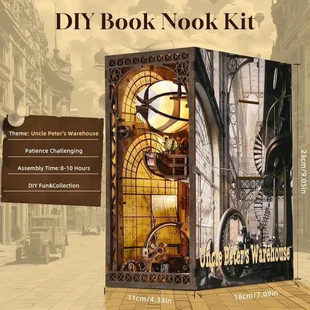 YM05 Uncle Peter Workshop DIY Book Nook Kit Hot Air Balloon Airship Miniature Blimp Mechanical Miniature Bookshelf Decor Kits