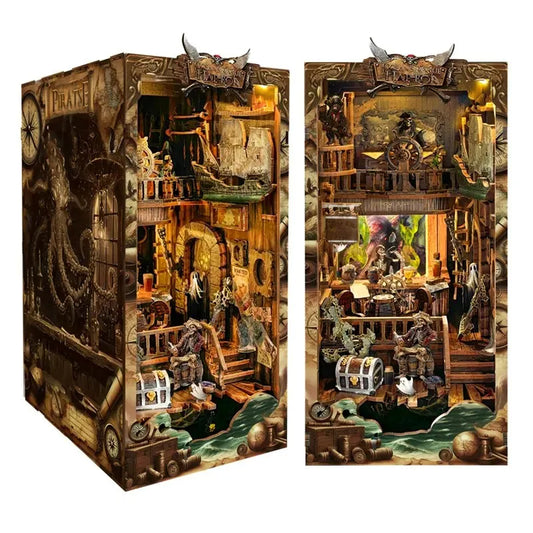 SQ36 Pirates of Caribbean DIY Book Nook Kit Jack Sparrow Black Pearl Ship Miniature Diorama
